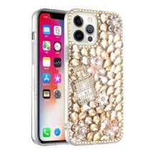 For iPhone 15 Case Full Diamond Bling w/ Faux Jewel Ornaments + 2 Tempered Glass