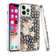 For iPhone 15 Case Full Diamond Bling w/ Faux Jewel Ornaments + 2 Tempered Glass