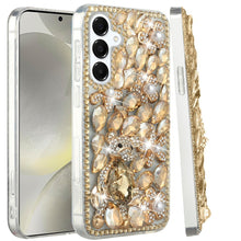 For Samsung S24/S25 Case Full Diamond Bling Cover 3D Jewels + Tempered Glass