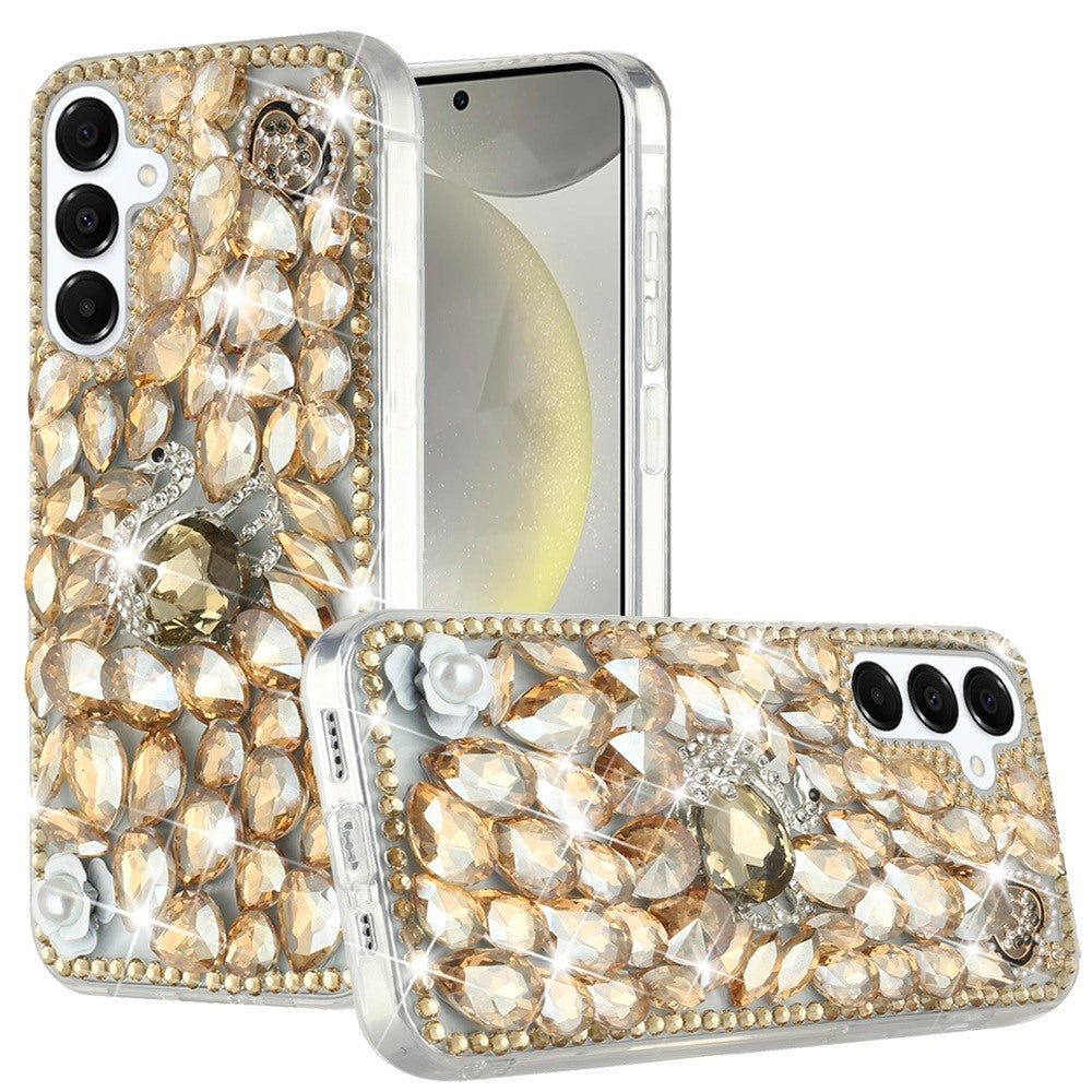 For Samsung S24/S25 Case Full Diamond Bling Cover 3D Jewels + Tempered Glass