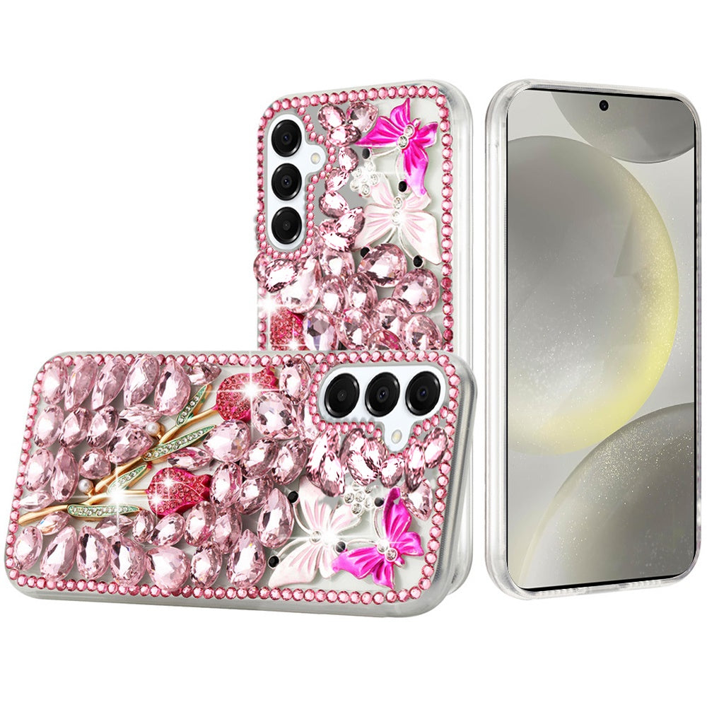 For Samsung S25/S24 Case Full Diamond Bling Cover 3D Jewels + Tempered Glass