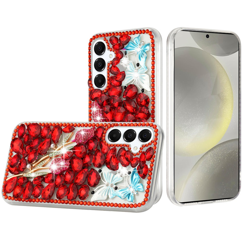 For Samsung S24/S25 Case Full Diamond Bling Cover 3D Jewels + Tempered Glass