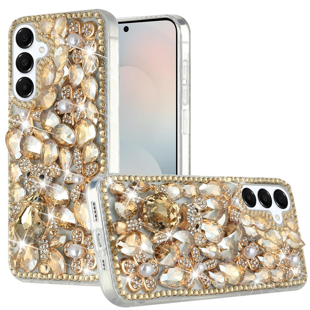 For Samsung S25 FE Case Full Diamond Bling 3D Jewel Ornaments + Tempered Glass