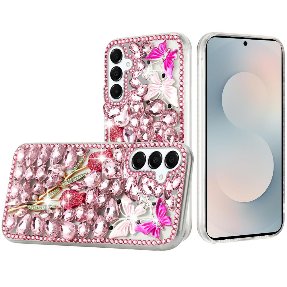 For Samsung S25 FE Case Full Diamond Bling 3D Jewel Ornaments + Tempered Glass
