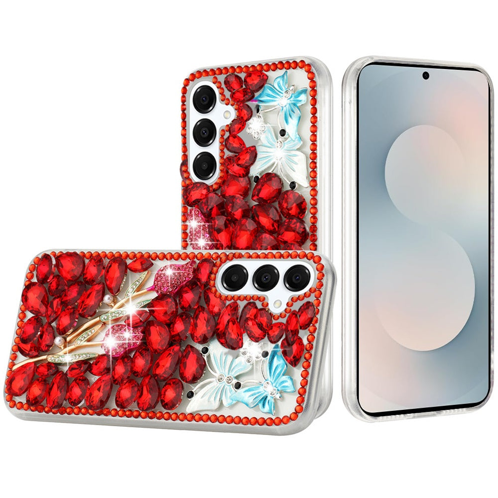 For Samsung S25 FE Case Full Diamond Bling 3D Jewel Ornaments + Tempered Glass