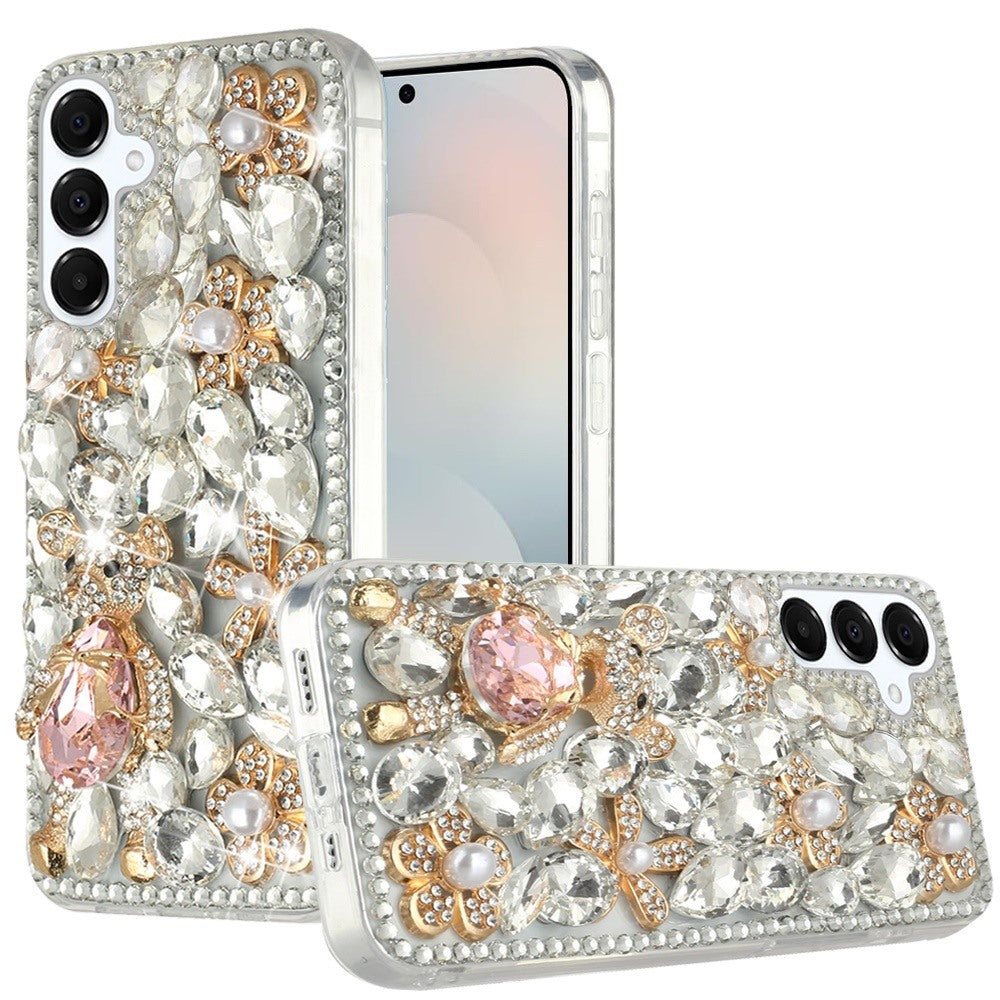 For Samsung S25 FE Case Full Diamond Bling 3D Jewel Ornaments + Tempered Glass