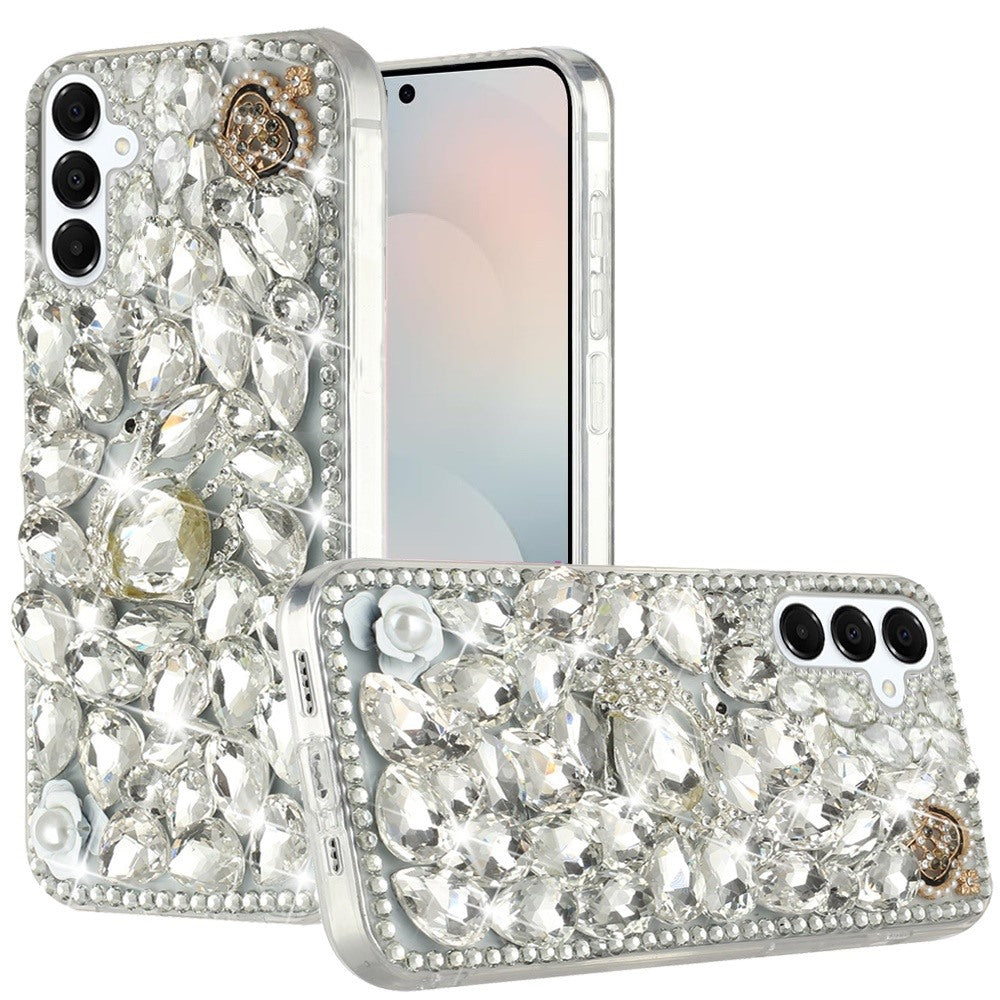 For Samsung S25 FE Case Full Diamond Bling 3D Jewel Ornaments + Tempered Glass