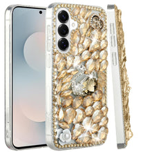 For Samsung S26 6.3" Case Full Diamond Bling 3D Jewel Ornaments + Tempered Glass