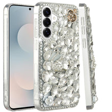 For Samsung S26 6.3" Case Full Diamond Bling 3D Jewel Ornaments + Tempered Glass