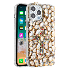 For iPhone 15 Case Full Bling Faux Diamond Cross Jewel Cover + 2 Tempered Glass