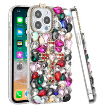 For iPhone 15 Case Full Bling Faux Diamond Cross Jewel Cover + 2 Tempered Glass