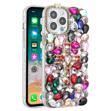 For iPhone 15 Case Full Bling Faux Diamond Cross Jewel Cover + 2 Tempered Glass