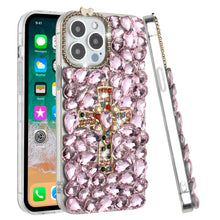 For iPhone 15 Pro Max Case Full Bling Cross 3D Jewel Cover + 2 Screen Protectors