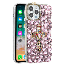 For iPhone 15 Case Full Bling Faux Diamond Cross Jewel Cover + 2 Tempered Glass