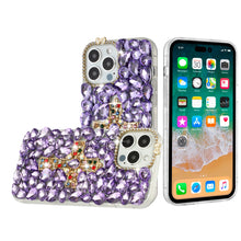 For iPhone 15 Case Full Bling Faux Diamond Cross Jewel Cover + 2 Tempered Glass