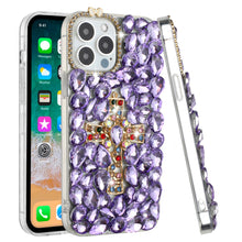 For iPhone 15 Case Full Bling Faux Diamond Cross Jewel Cover + 2 Tempered Glass