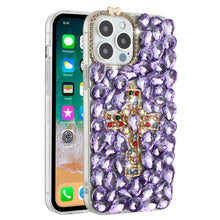 For iPhone 15 Case Full Bling Faux Diamond Cross Jewel Cover + 2 Tempered Glass