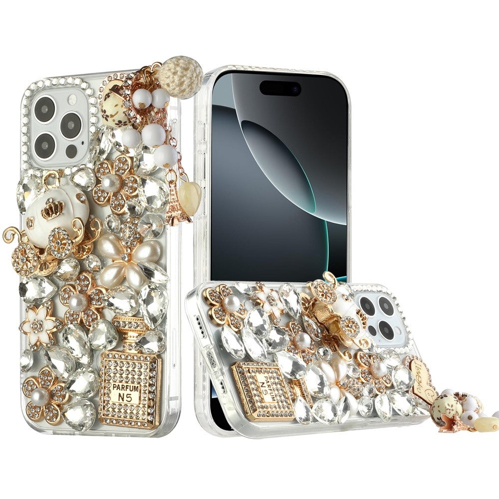 For iPhone 16 PRO MAX Case Bling Diamond Rhinestone 3D Jewel + Tempered Glass