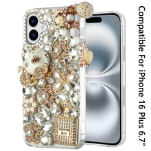 For iPhone 16 Plus 6.7in Case Bling Diamond Rhinestone 3D Jewel + Tempered Glass