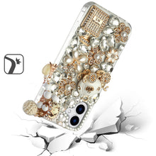 For iPhone 16 Plus 6.7in Case Bling Diamond Rhinestone 3D Jewel + Tempered Glass