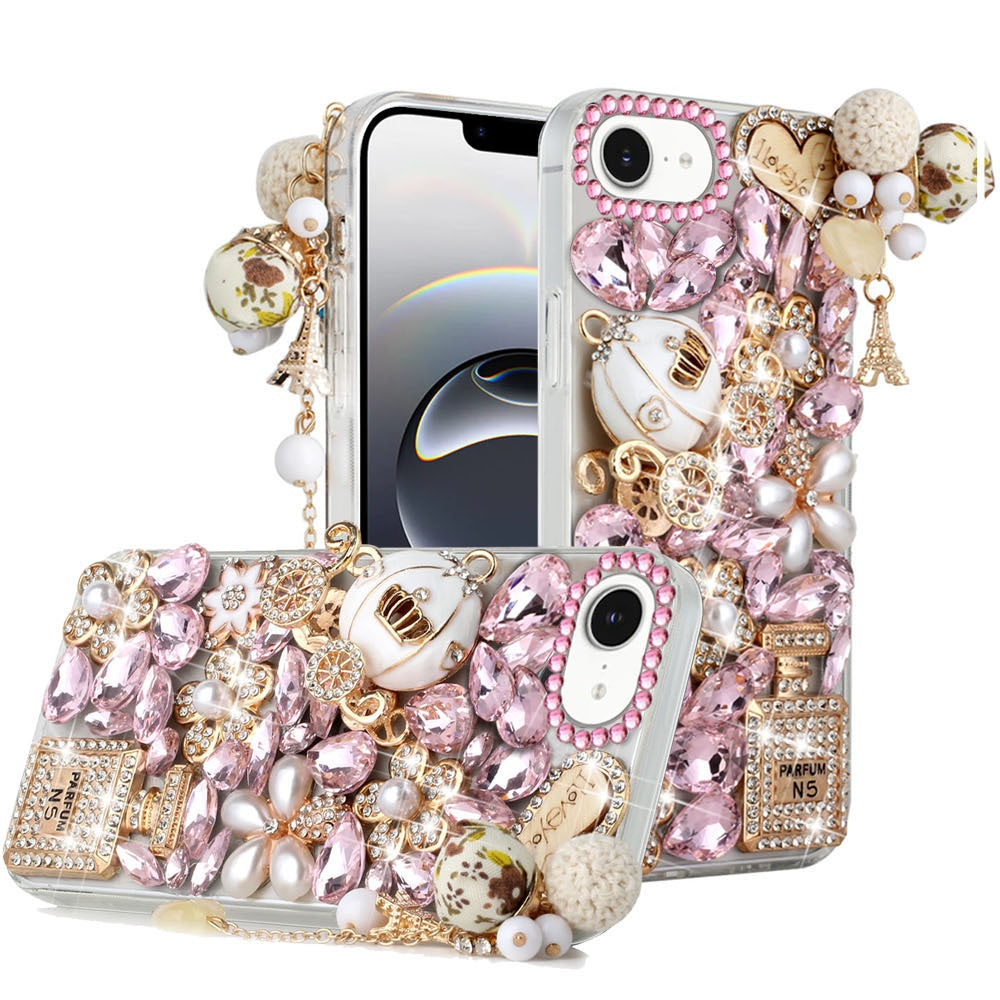 For iPhone 16e Case Full Bling Faux Diamond Rhinestone Jewel + Tempered Glass