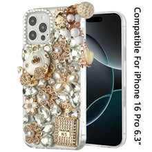 For iPhone 16 Pro 6.3in Case Bling Diamond Rhinestone 3D Jewel + Tempered Glass