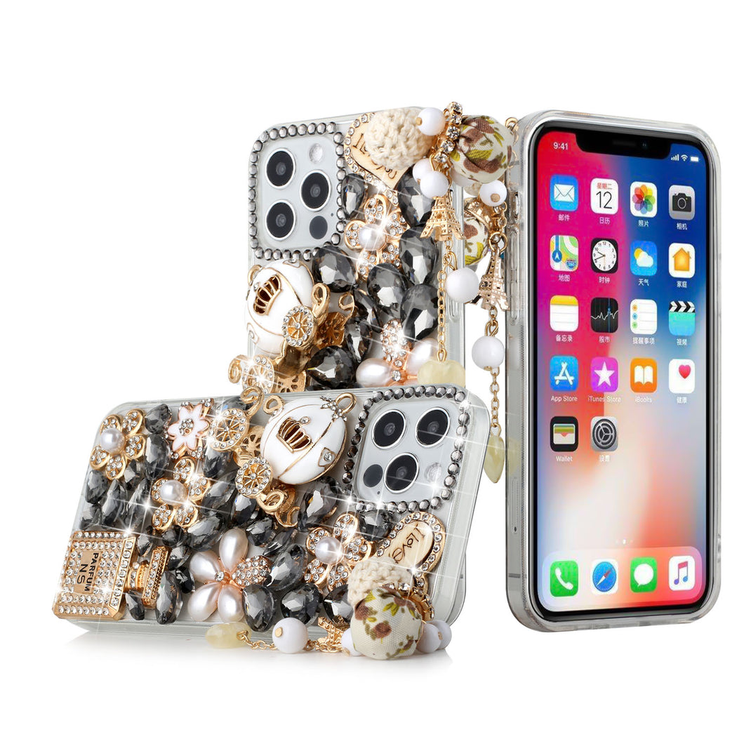 For iPhone 15 Case Full Bling Faux Diamond Rhinestone Jewel + 2 Tempered Glass