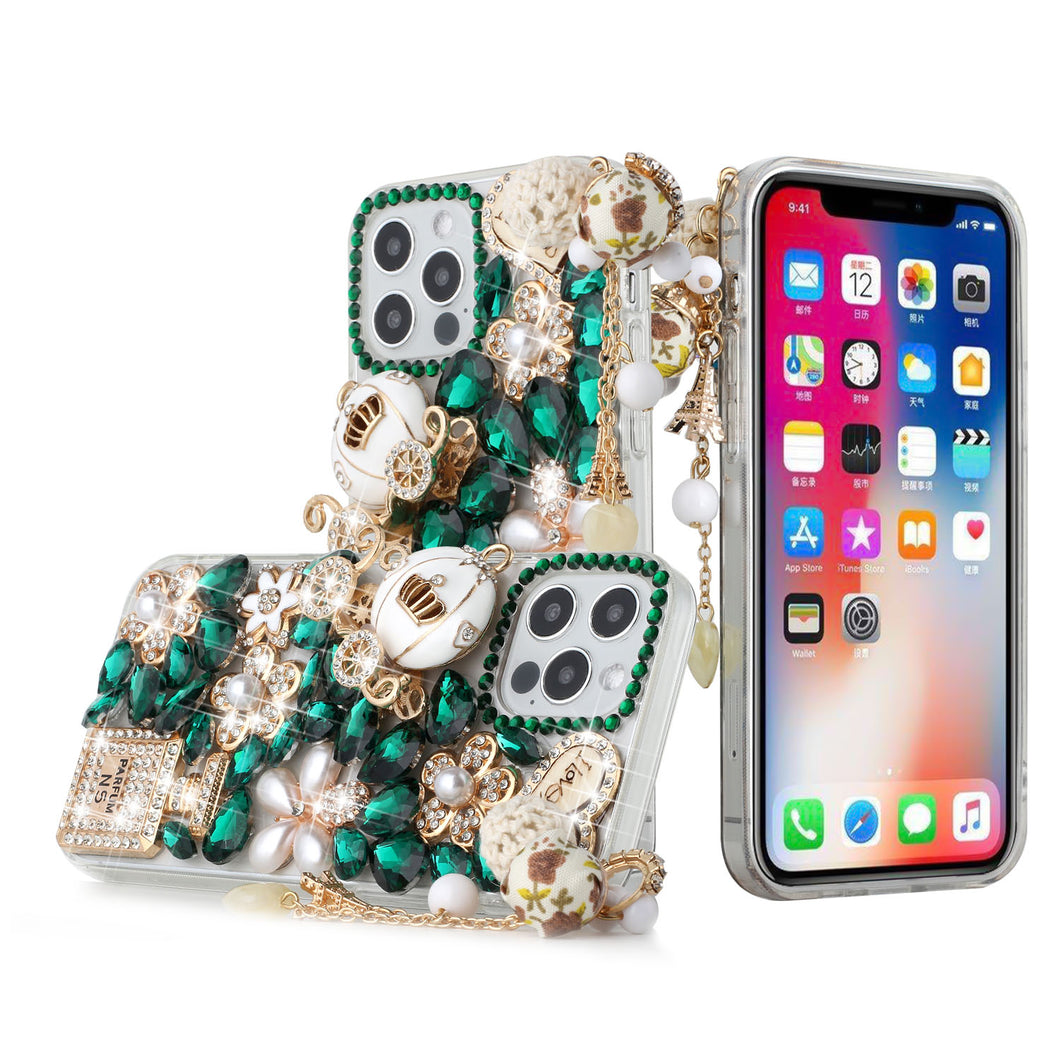 For iPhone 15 Case Full Bling Faux Diamond Rhinestone Jewel + 2 Tempered Glass