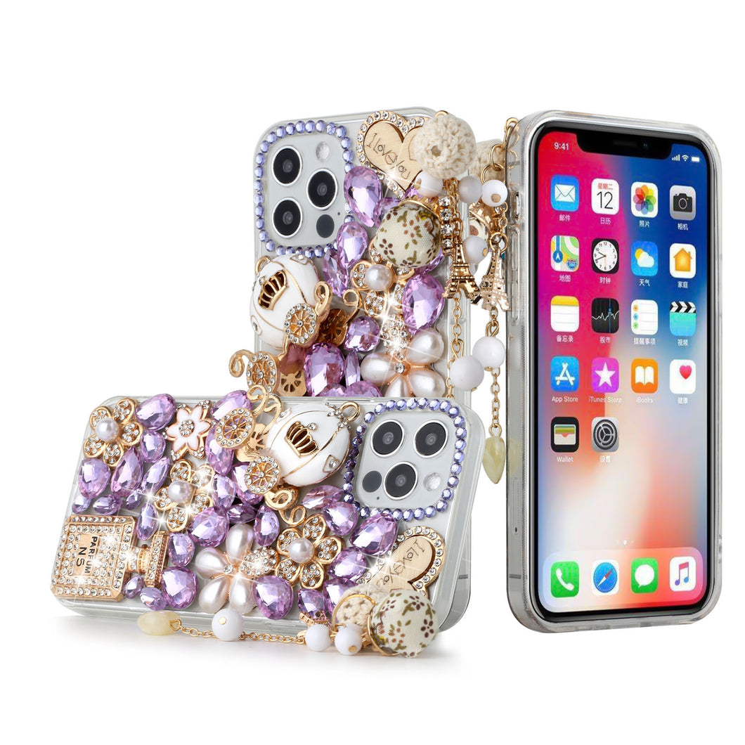 For iPhone 15 Case Full Bling Faux Diamond Rhinestone Jewel + 2 Tempered Glass