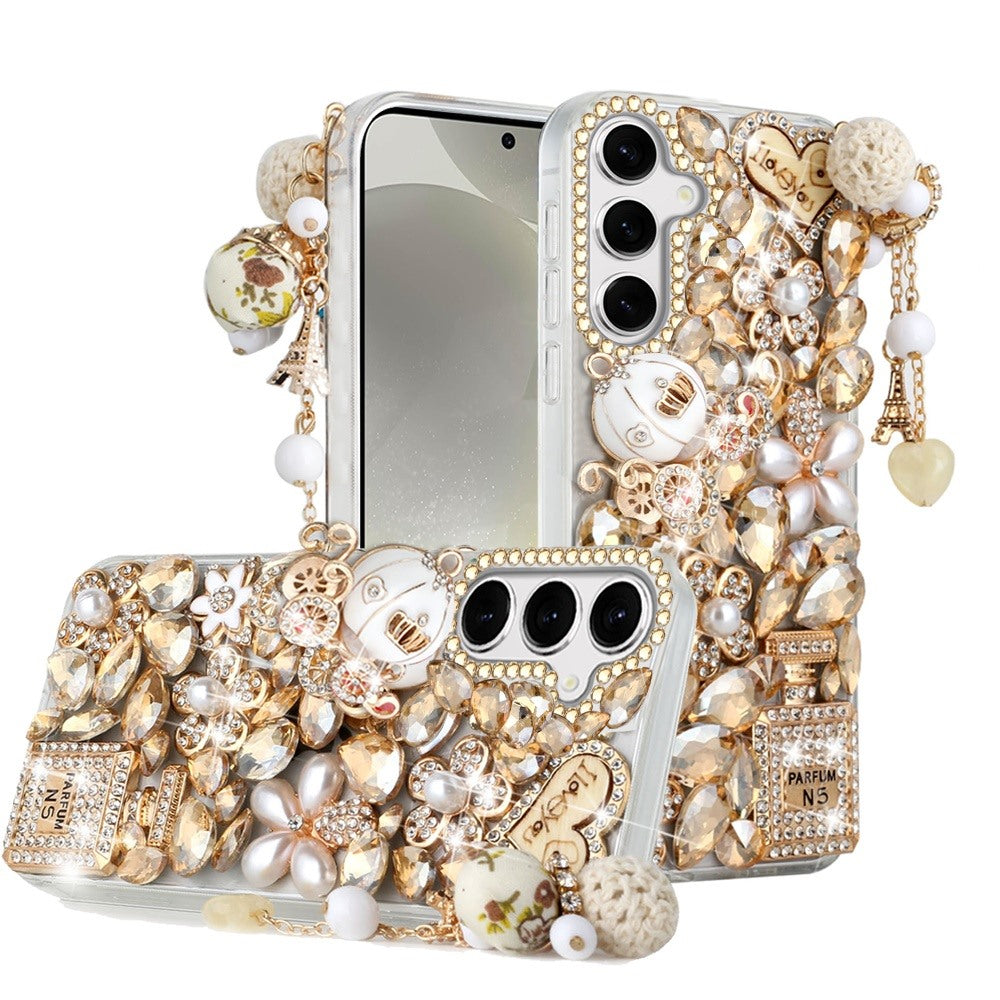 For Samsung S24/S25 Case Bling Faux Diamond Rhinestone Jewel + Tempered Glass