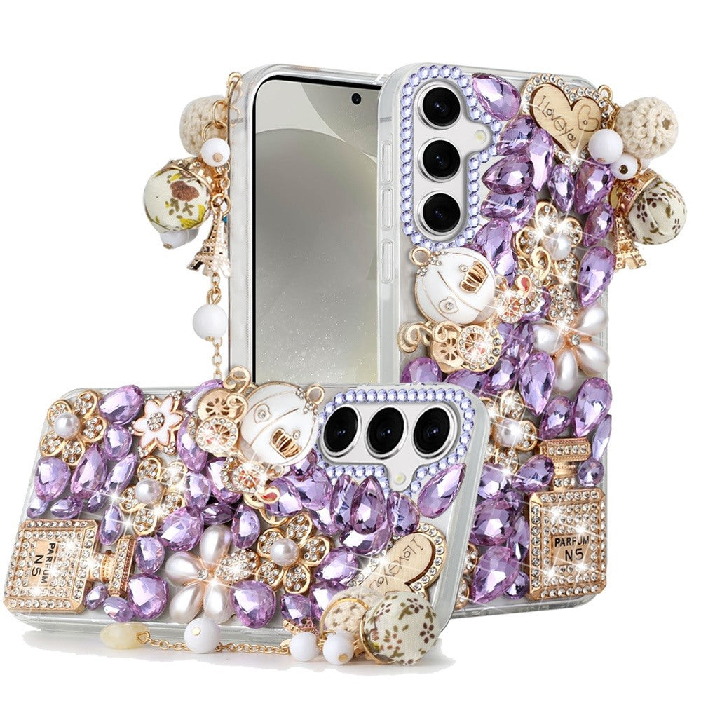 For Samsung S24/S25 Case Bling Faux Diamond Rhinestone Jewel + Tempered Glass