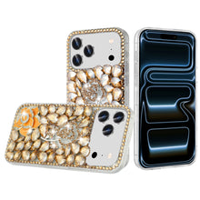 For iPhone 17 Pro Max Case Full Bling Faux Diamond 3D Rose Jewel +Tempered Glass