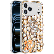 For iPhone 17 Pro Max Case Full Bling Faux Diamond 3D Rose Jewel +Tempered Glass