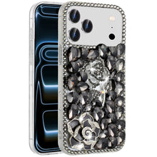 For iPhone 17 Pro Max Case Full Bling Faux Diamond 3D Rose Jewel +Tempered Glass