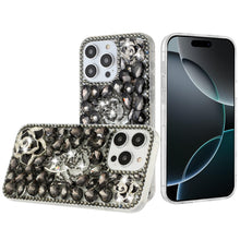 For iPhone 16 PRO MAX Case Full Bling Faux Diamond 3D Rose Cover +Tempered Glass