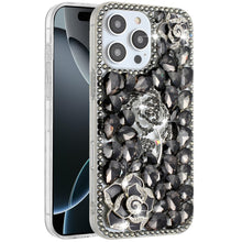 For iPhone 16 PRO MAX Case Full Bling Faux Diamond 3D Rose Cover +Tempered Glass