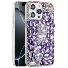 For iPhone 16 Pro 6.3in Case Full Bling Diamond 3D Rose Cover + Tempered Glass