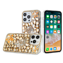 For iPhone 15 Pro Max Case Full Bling Faux Diamond 3D Rose + 2 Screen Protectors