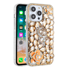 For iPhone 15 Case Full Bling Faux Diamond 3D Rose Jewel + 2 Tempered Glass