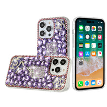 For iPhone 15 Case Full Bling Faux Diamond 3D Rose Jewel + 2 Tempered Glass