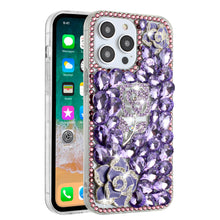 For iPhone 15 Pro Max Case Full Bling Faux Diamond 3D Rose + 2 Screen Protectors