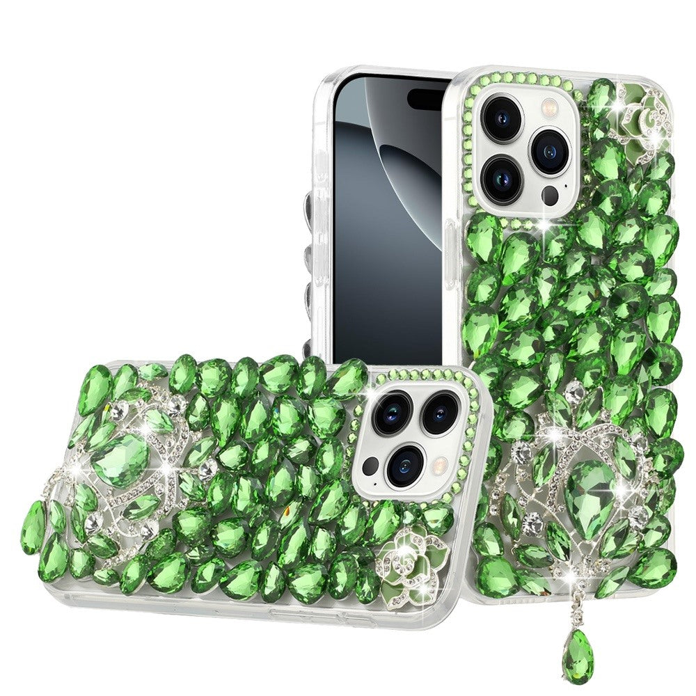 For iPhone 16 PRO MAX Case Full Bling Large 3D Jewel Phone Cover +Tempered Glass