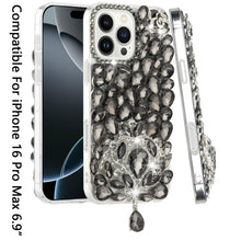 For iPhone 16 PRO MAX Case Full Bling Large 3D Jewel Phone Cover +Tempered Glass