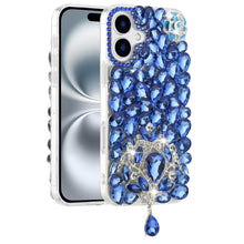 For iPhone 16 6.1inch Case Full Bling Large 3D Jewel Phone Cover +Tempered Glass