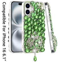For iPhone 16 6.1inch Case Full Bling Large 3D Jewel Phone Cover +Tempered Glass
