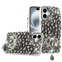 For iPhone 16 6.1inch Case Full Bling Large 3D Jewel Phone Cover +Tempered Glass