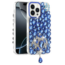 For iPhone 16 Pro 6.3in Case Full Bling Large 3D Jewel Cover + Tempered Glass