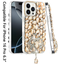 For iPhone 16 Pro 6.3in Case Full Bling Large 3D Jewel Cover + Tempered Glass