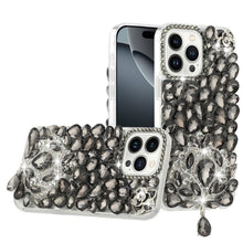 For iPhone 16 Pro 6.3in Case Full Bling Large 3D Jewel Cover + Tempered Glass