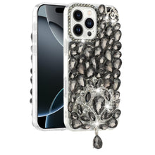 For iPhone 16 Pro 6.3in Case Full Bling Large 3D Jewel Cover + Tempered Glass